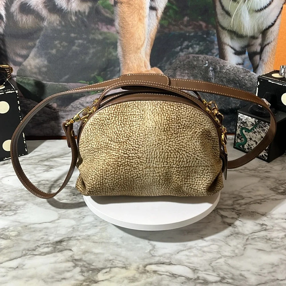 BORBONESE Handbag Global Pattern Beige Suede x Leather - Picture 3 of 17